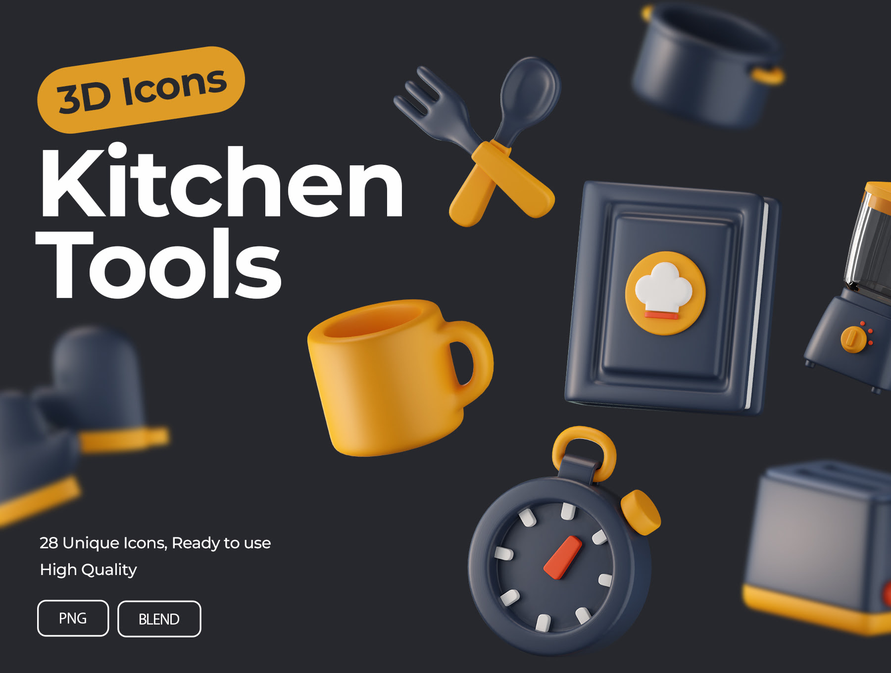 厨房工具3D图标 Kitchen Tools 3D Icons blender格式-3D/图标-到位啦UI